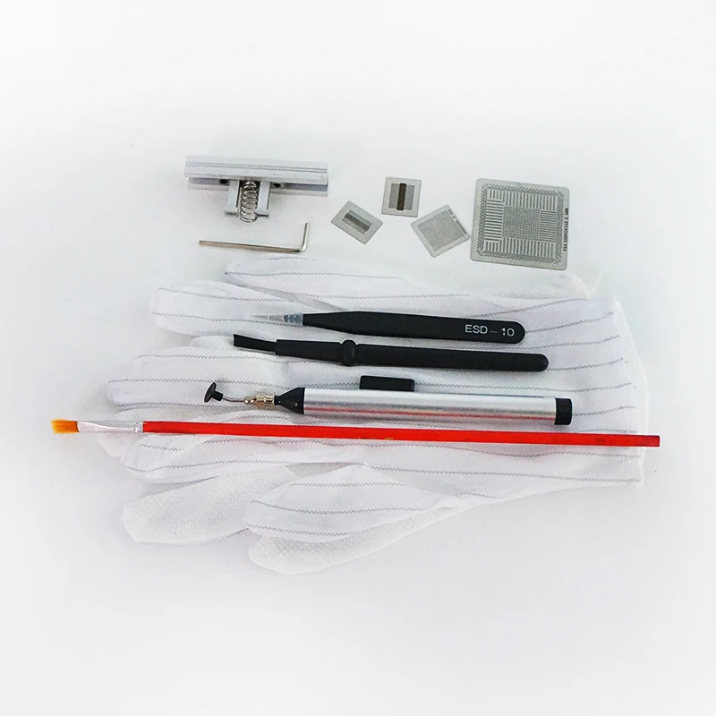 

2021 BGA Reball Reballing kits Net Universal Stencils Template Set Kit Silver Steel Welding Fluxes with stand