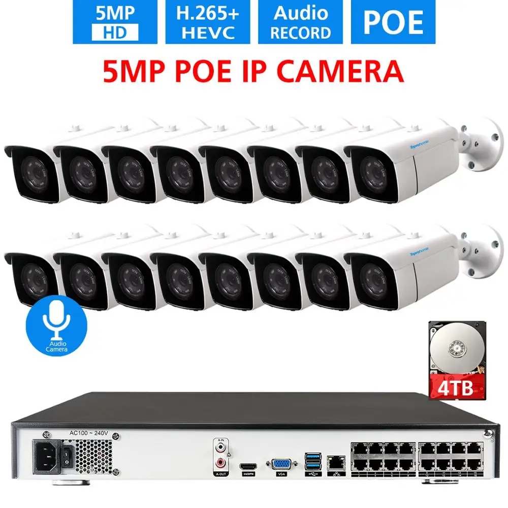 Комплект водонепроницаемых камер видеонаблюдения TOPROHOMIE H.265 + 16 каналов POE NVR 48 В 5