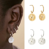 isueva cute gold filled pearl coin drop hoop earrings for women vintage jewelry accessories free shipping