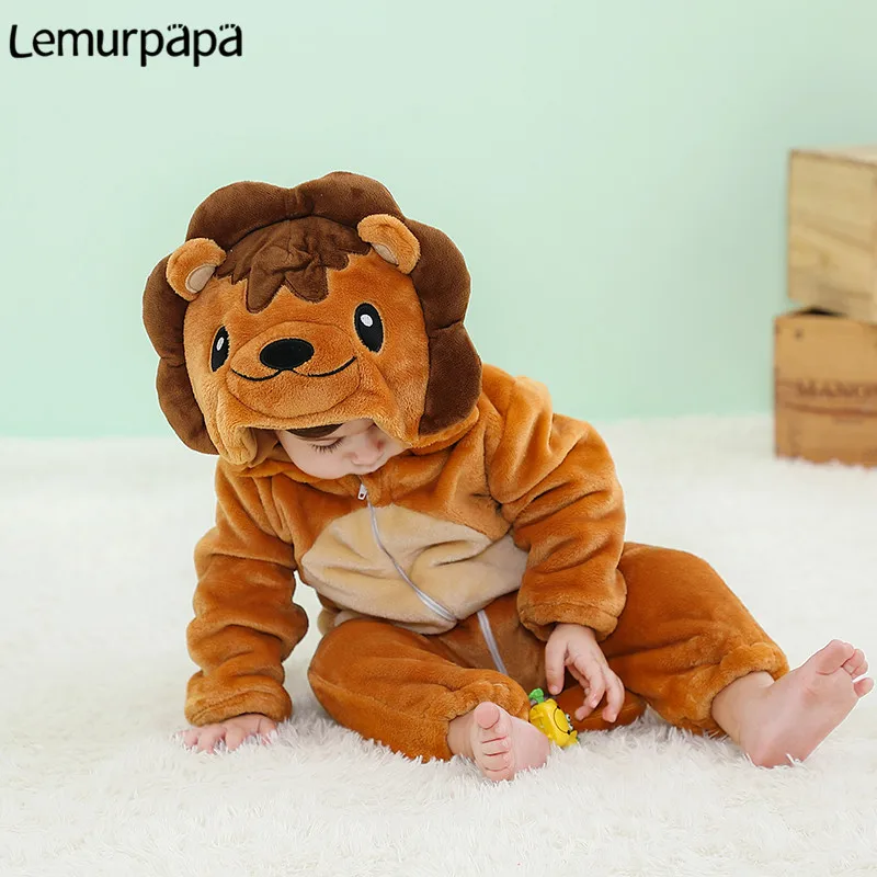 Beb&eacute; ni&ntilde;os ni&ntilde;as espesar mono beb&eacute; c&aacute;lido invierno cremallera con capucha mono Anime Le&oacute;n de dibujos animados pijamas mamelucos-1