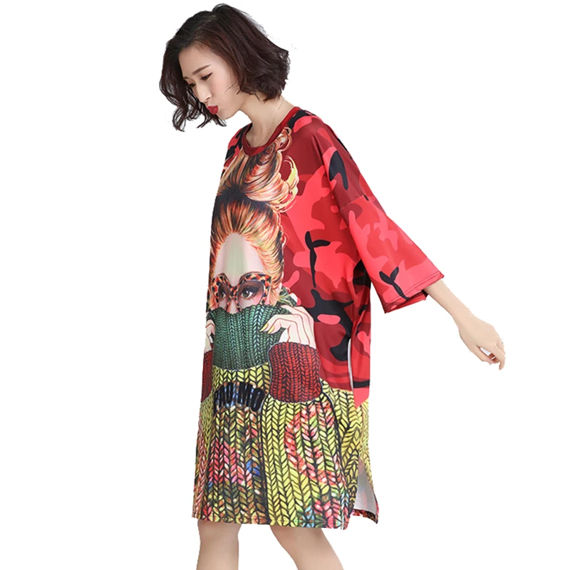 

Летняя Новинка 2020, женская одежда больших размеров, Повседневная футболка, платье, женские свободные модные футболки с рукавами «летучая мы...