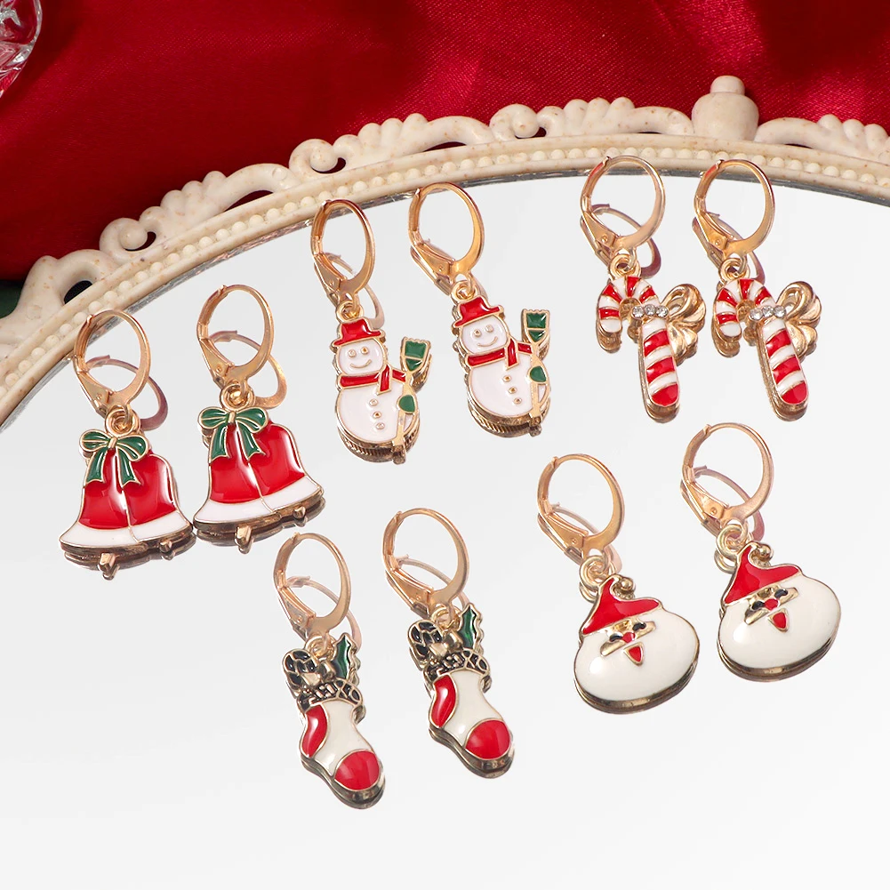 

Flatfoosie 5Pair/Set Trendy Santa Claus Hoop Earrings Set For Women Girls Christmas Sock Cute Snowman Earrings 2021 Jewelry Gift