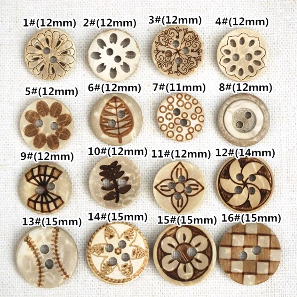 

Beige Round Coconut Sewing Buttons 2 Holes 4 Holes Flower Pattern 11-15mm For Clothing Shirt Pants Handcraft Scrapbook Decor