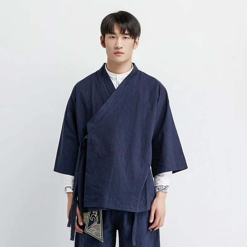 

Кимоно KK3591 мужское в китайском стиле, модный Свободный кардиган в стиле ретро, пальто, верхняя одежда в японском стиле Харадзюку, азиатская ...