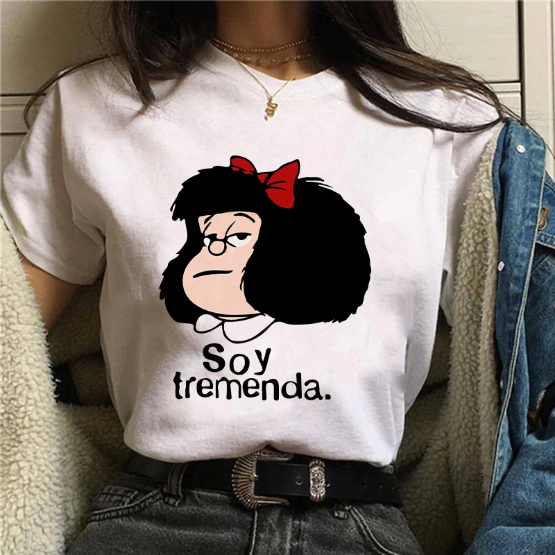 

Kawaii Mafalda Cartoon Graphic Print T-shirt Women Harajuku Aesthetic White Tops Tshirt 2020 Korea Fashion Casual Female T Shirt