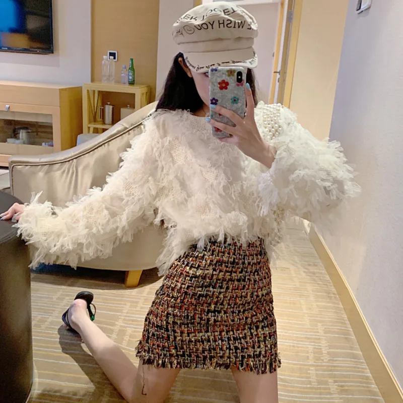 [EWQ] Милая сетчатая кружевная рубашка с круглым вырезом и длинными рукавами