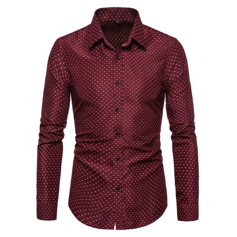 Мужская повседневная однотонное с длинным рукавом рубашка приталенная мужская