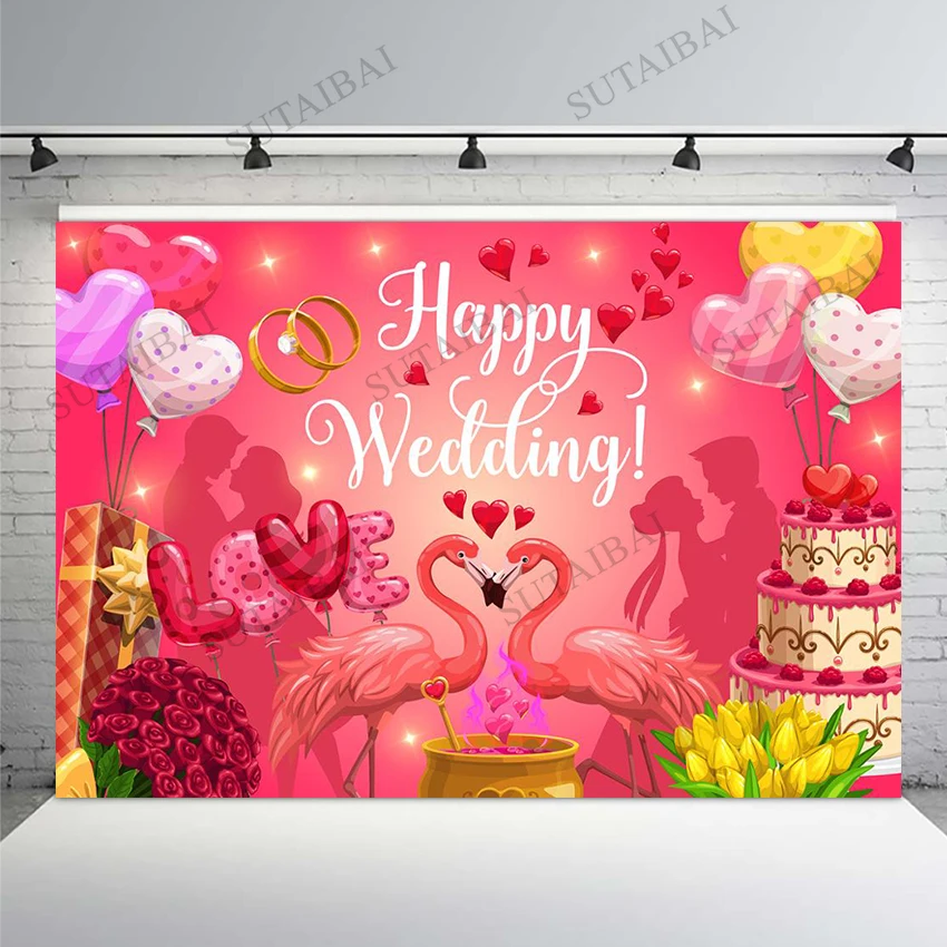 

Valentines Backdrops Photography Red Rose Love Balloon Flamingos Wedding Party Decor Booth Photo Background Photo Studio Prop