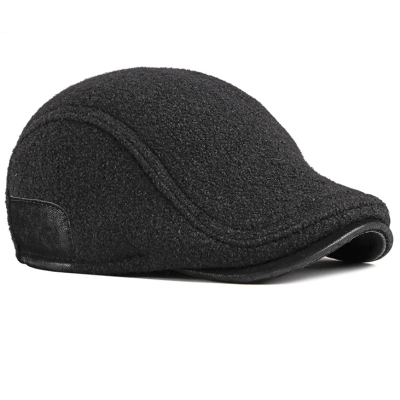 Beret Men Wool Hat Thick Warm Winter Hat for Men High Quality Ivy Newsboy Flat Cap Vintage Ear Flap Dad Hat Beret Cap Men