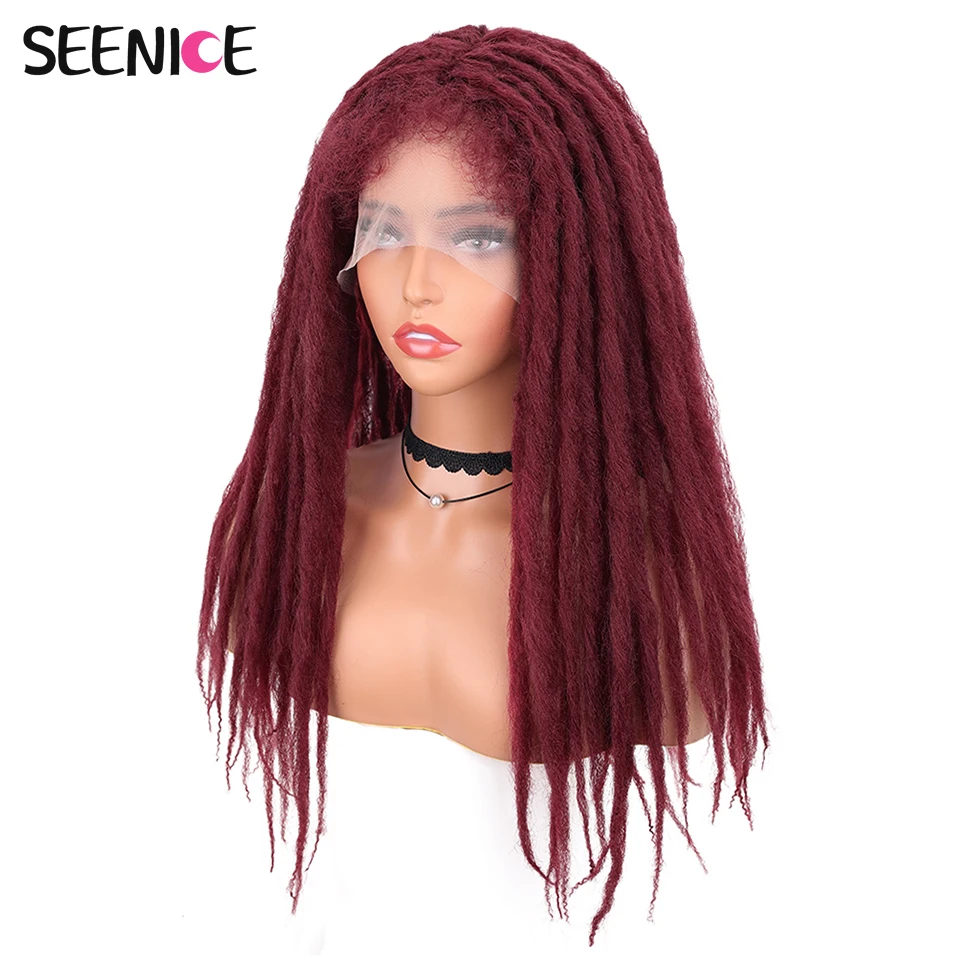 Dreadlocks Lace Front Wig For Black Women Soft Faux Locs Wigs Natural Synthetic Ombre Black Brown Cosplay Wig 21 Inch SEENICE