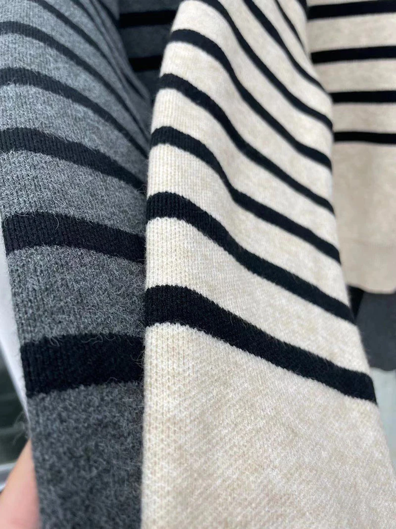 

21 spring new women's single breasted short striped round neck sweater slim long sleeve top apricot knitted cardigan