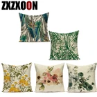 Декоративный чехол для диванных подушек, наволочка с зелеными тропическими пальмами, бамбуковыми цветами, диванами, украшение для гостиной