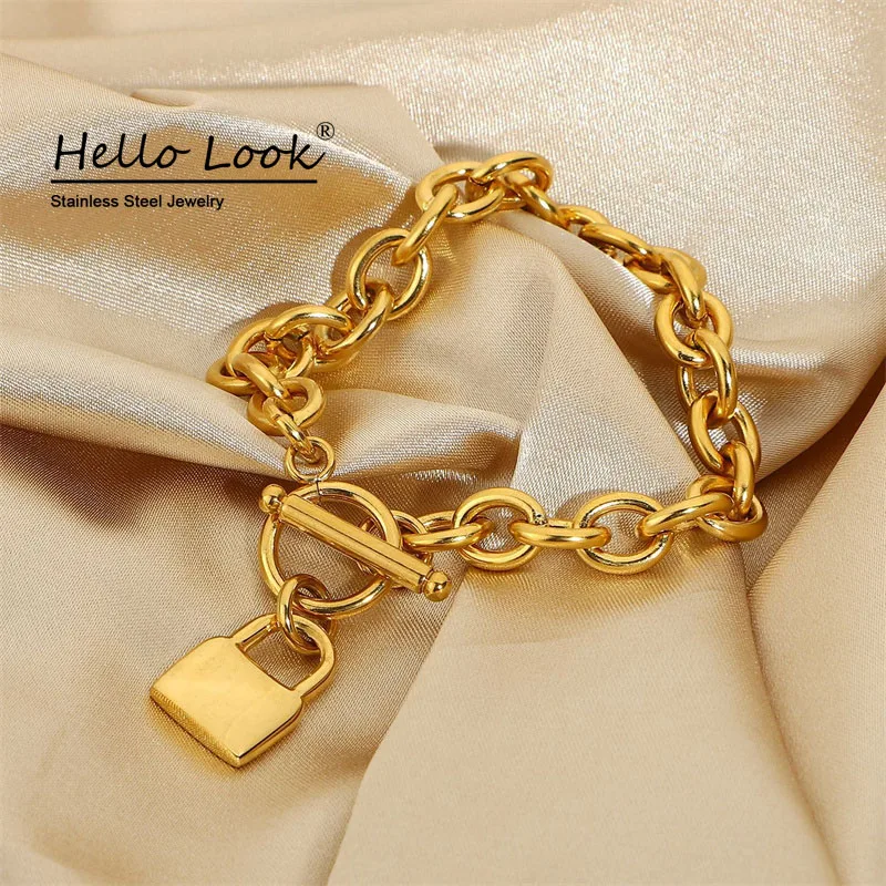 

Браслет HelloLook из нержавеющей стали с позолоченной металлической пряжкой, 18 карат, модные стильные ювелирные изделия