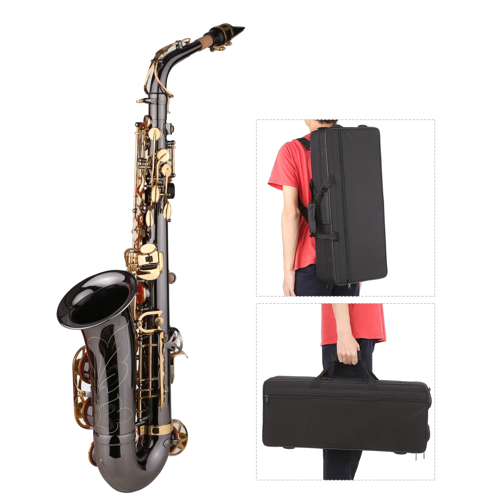 

ammoon Saxophone Eb Alto Saxophone E-flat Sax Nickel-Plated Brass Body with Engraving Nacre Keys Woodwind Instruments with Case