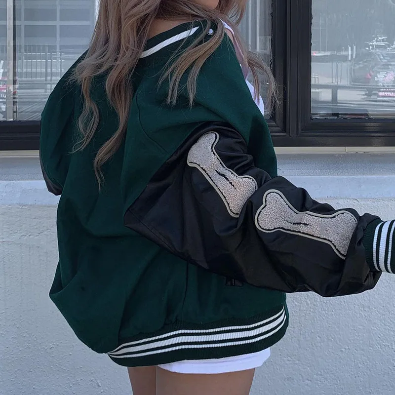 

Женская бейсбольная куртка-бомбер в стиле пэчворк, куртка большого размера в стиле ретро, одежда для улицы, весна-осень 2021