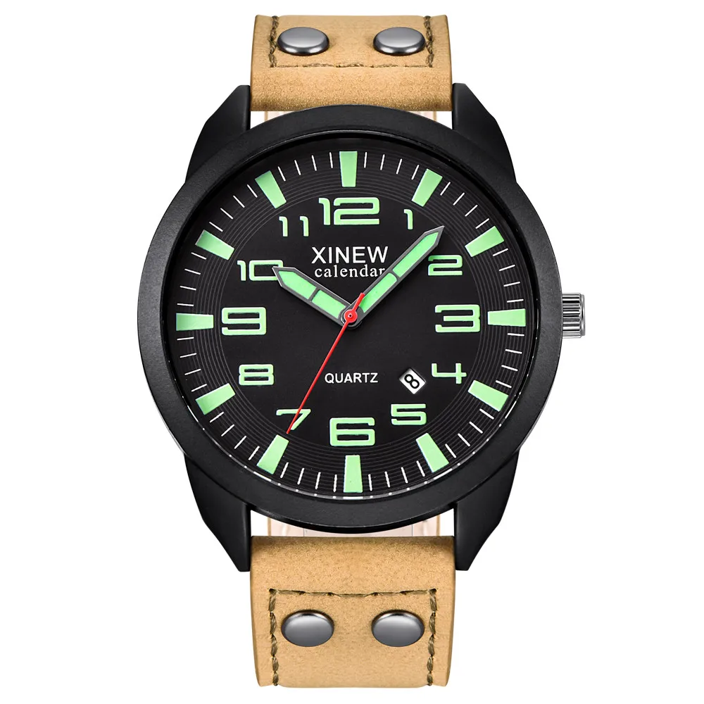 Мужские часы Reloj hombre XINEW кожаный ремешок простой календарь светящийся циферблат наружные мужские кварцевые часы Montre homme@ 2