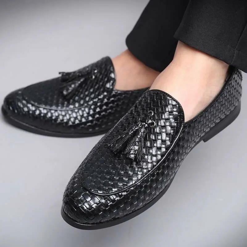 

Mens Driving Loafers Casual Dress Formal Oxford Leather Shoes Business Tassels Slip On Weaved 3Colors Plus Size 38-48