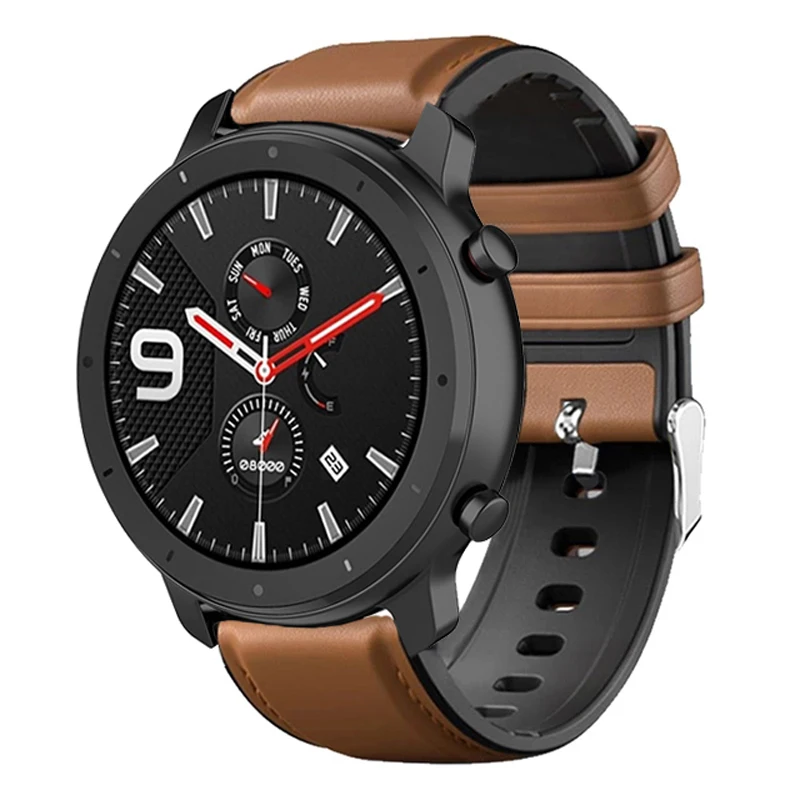 Ремешок кожаный и силиконовый для Amazfit GTR 47 мм браслет Xiaomi Pace 1 / 2 Stratos Huawei Watch GT