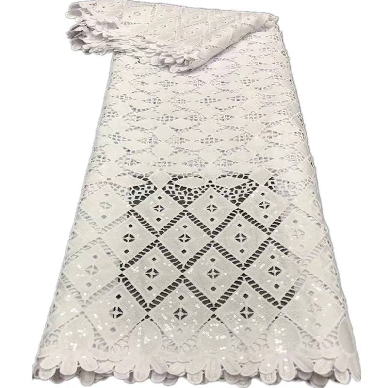 

2021 New Nigerian Water Soluble Lace Fabric High Quality Women Party Stone Soft Embroidery 5 Yards African Lace Fabric RFA-125