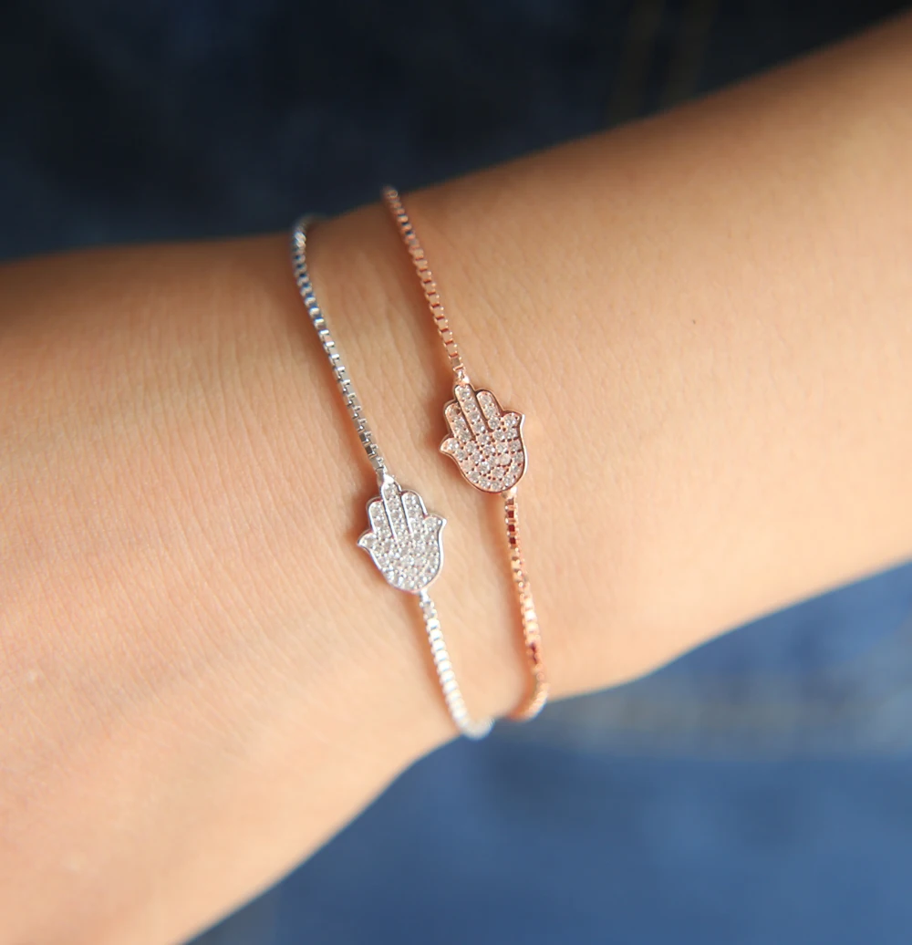 Простой дизайн серебро 925 пробы Хамса рука сглаза браслет турецкие глаза хорошая