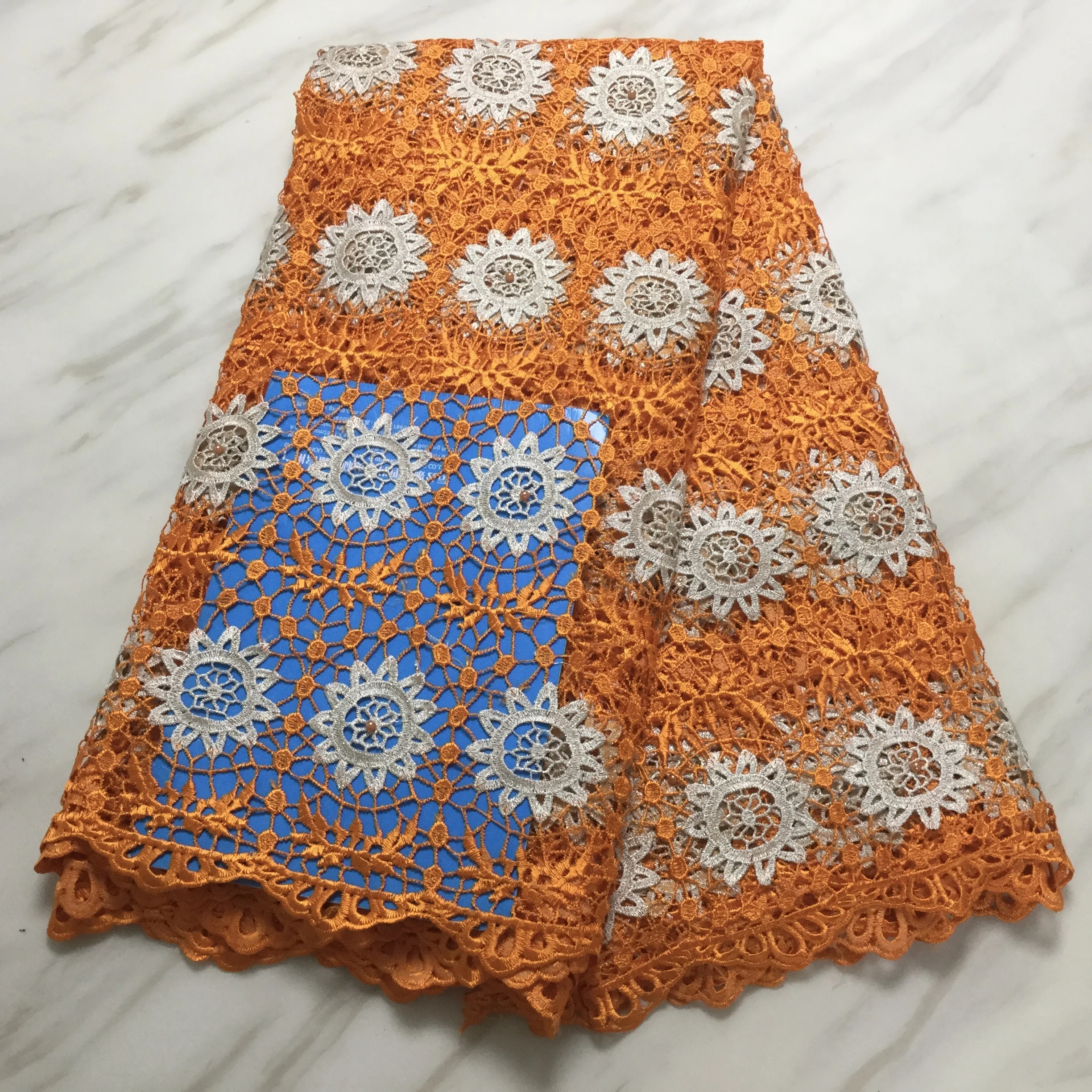 Французская нигерийская кружевная ткань высокого качества свадебное оранжевое