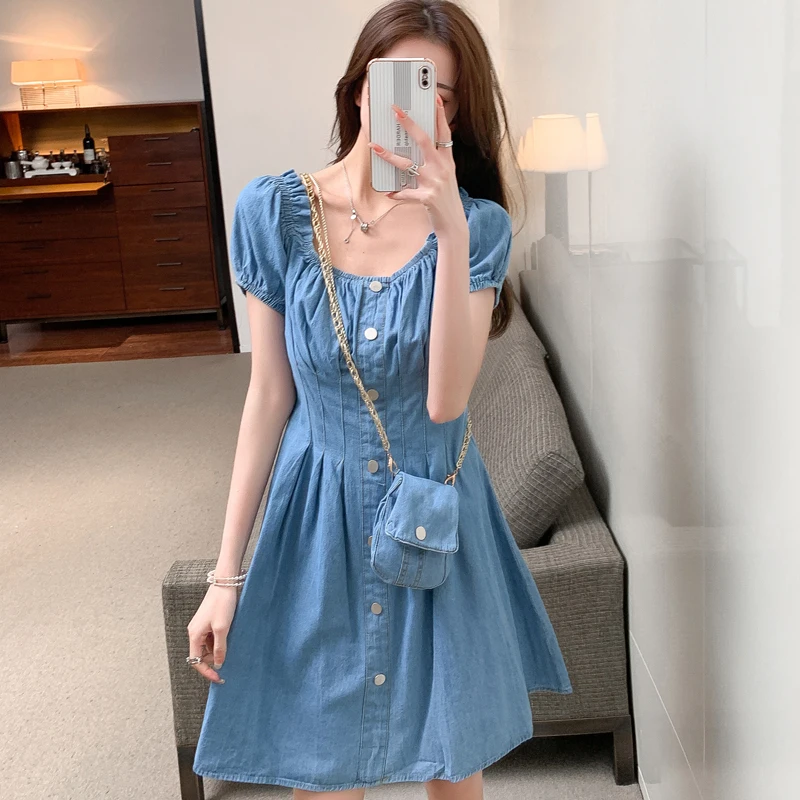 

Женское облегающее джинсовое платье, однотонное привлекательное винтажное платье в стиле Хепберн, элегантное модельное платье в стиле ретро, лето 2023