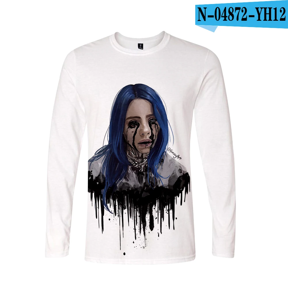 3D Поступление Billie Eilish 3D футболка для женщин и мужчин, футболки с длинным рукавом для девочек, Повседневная футболка Billie Eilish, футболки размера плюс, весенний Топ - Цвет: 3D