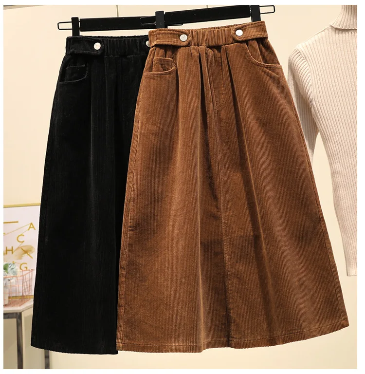 Faldas mujer moda, юбка большого размера, Вельветовая юбка jupe femme, длинная юбка, миди-юбка с высокой талией, свободная юбка