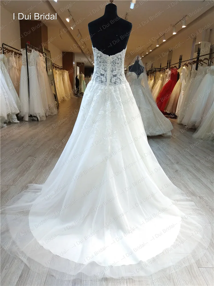 Sweetheart Drop Waist Wedding Dress A Line Lace Illusion Corset Bridal Gown Factory Custom Make