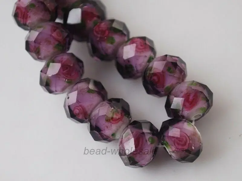 Purple 12 мм x 8 мм роза цветок лэмпворк стеклянные бусины для изготовления ювелирных изделий Кристалл муранского Рондель Сделай Сам бисер подвеска Аксессуары для рукоделия - Цвет: Purple