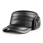 Зимняя плотная теплая шапка с наушниками, шапка из натуральной кожи, мужская шапка из овечьей кожи в стиле милитари, плоская шапка, бархатные шапки для папы