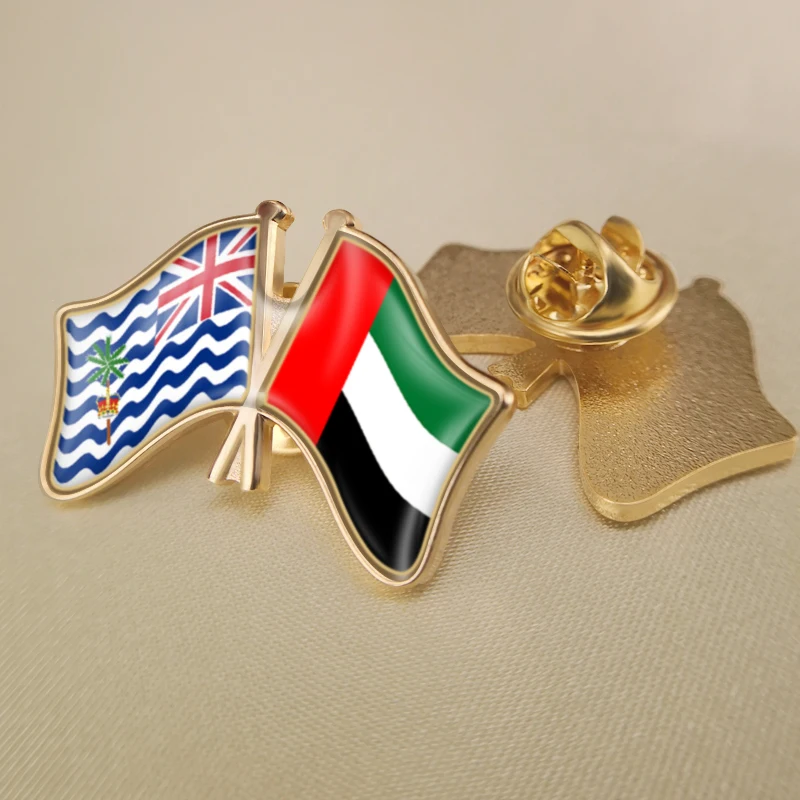 

British Indian Ocean Territory and United Arab Emirates Crossed Double Friendship Flags Lapel Pins Brooch Badges