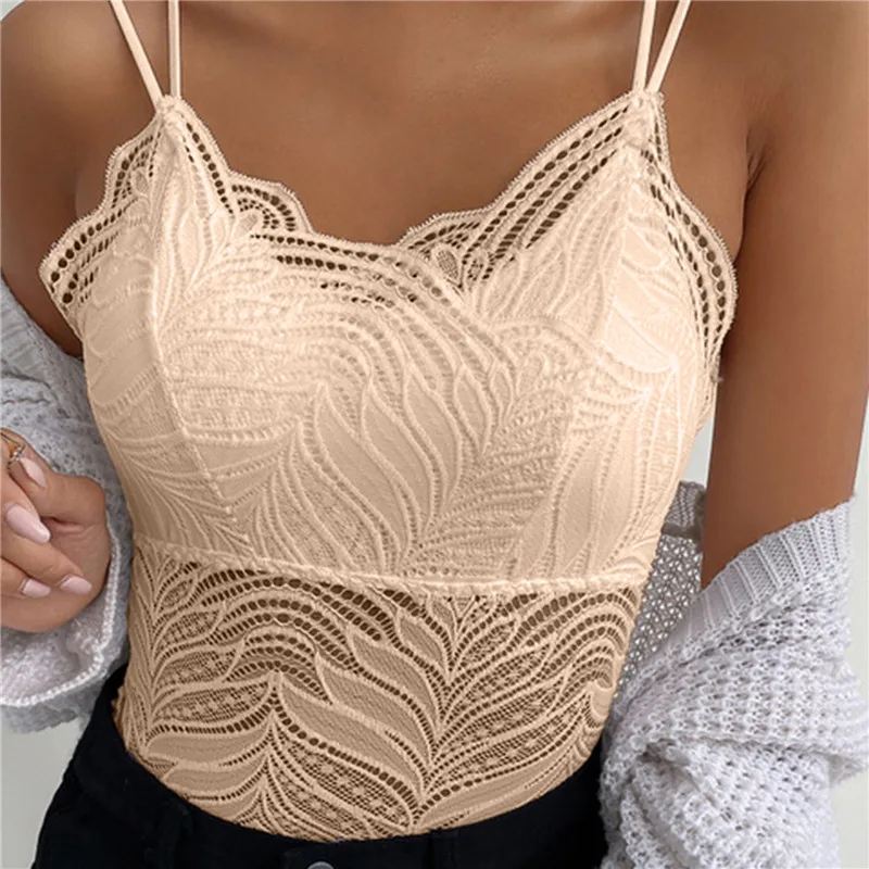 

Fashionable Women's Lace Sexy Vest Casual Sleeveless Solid Solid Color Stitching V-neck Chest Lace Small Camisole 2022