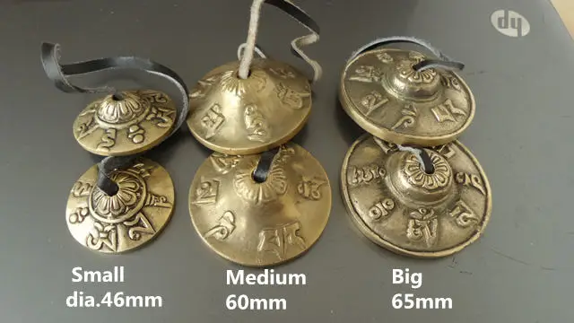 TBC847 Tibetan Buddhist Singing Bells Pair Tibet Mantras Cymbals OM MANI PAD ME HUM Brass Golden | Дом и сад
