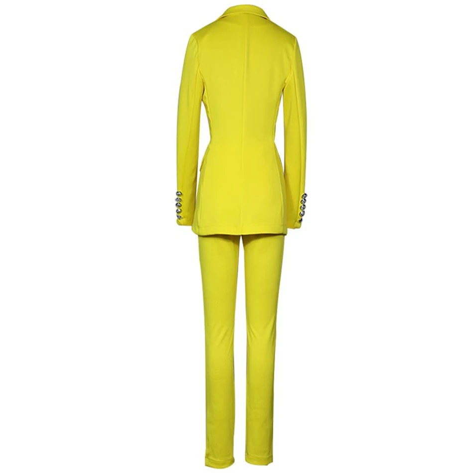 

2020 Autumn New Fashion Solid Color Women'S Set Sexy Lapel Double-Breasted Blazer + Pants Office Party 2 Two-Piece Suit