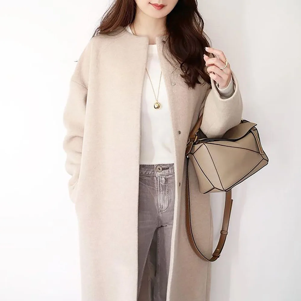 

Spring Autumn Pocket Straight Single-Breasted Long Women's Overcoat Korea Fashion Simple Single Button Outer Coat Ladies Clothes