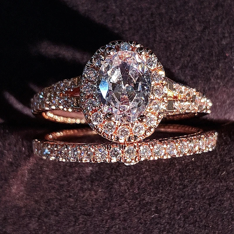 925 серебро цвета розового золота цвет обручальное кольцо набор овальной формы