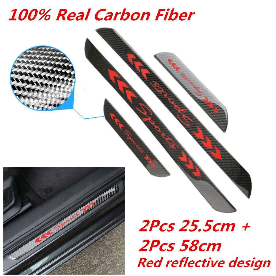 

58cm&25.5cm Real Carbon Fiber Car Door Welcome Plate Sill Scuff Cover Panel Sticker