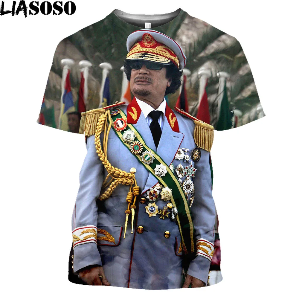 

LIASOSO Gaddafi Libyan Dictator 3D Printed T-shirt Men Women Libya T Shirt Men Women Fashion Harajuku T-shirt Plus Size Tops Tee