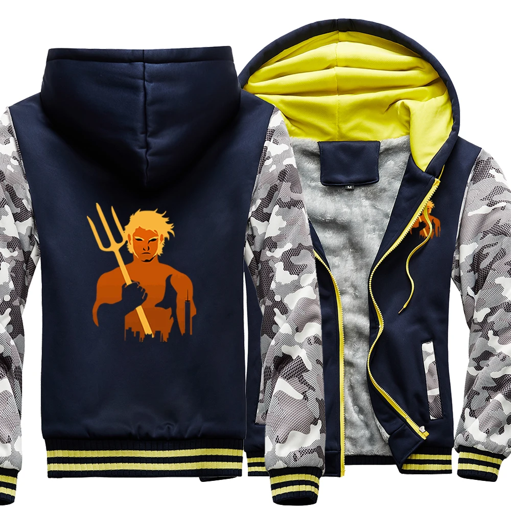 

Aquaman American Anime Arthur Curry Raglan Thick Hoodies Top Men Jackets Winter Warm Sweatshirts Printed Sweatshirt Raglan Coats