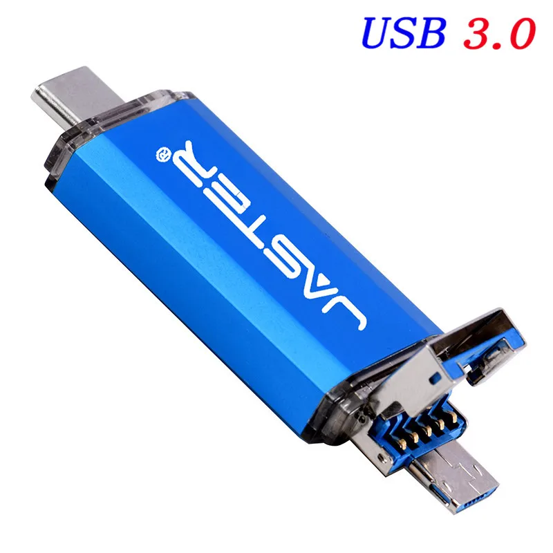 JASTER New 3 IN 1 OTG(Android&USB& Type_C) USB 3.0 flash drive Metal Custom Pen Drive 64GB 32GB 16GB 8GB 4GB Wedding Gifts - Цвет: Blue
