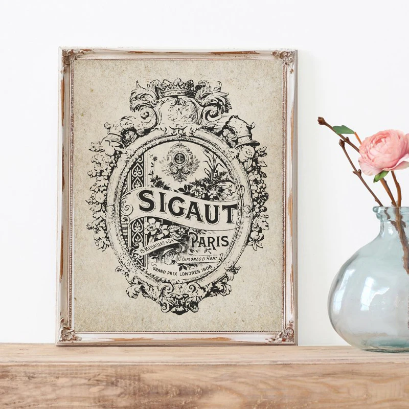 Французский Парижский парфюм Корона этикетка Холст плакат Ad художественная