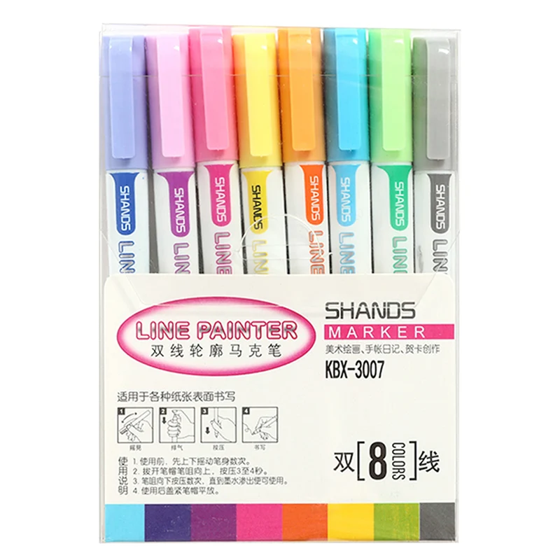 8 двусторонних контурных ручек цветные маркеры каллиграфия и живопись подарки