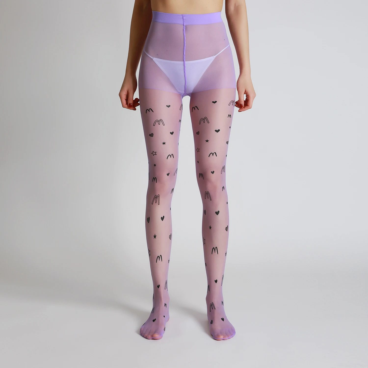 

New Fashion Designs Sexy M Letters Star Love Print Tights High Quality Transparent Pantyhose Womens Stockings