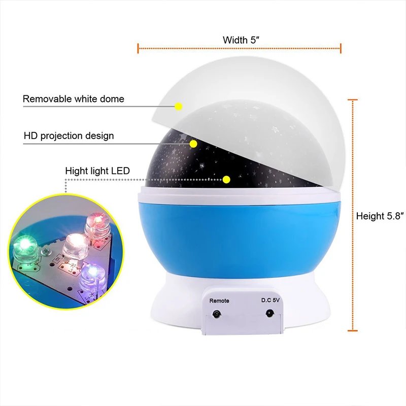

LED Rotating Star Projector Remote Novelty holiday Lighting Moon Sky Rotation Kids Nursery Night Light Battery Operated Lamp