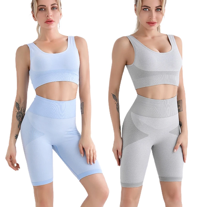 

Women's Workout Outfit 2 Pieces Seamless High Waist Yoga shorts with sport bra Gym Clothes Set