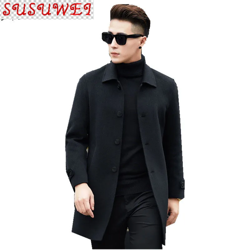 

SUSUWEI Handmade Double-faced Wool Coat Autumn Cashmere Long Coat Winter Jacket Men Korean Woolen Overcoat Abrigo HombreA1 MY802