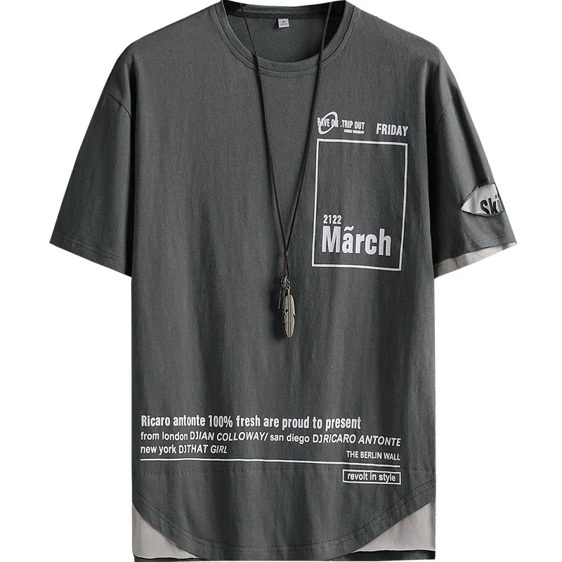 

8xl cotton men's short sleeve T-shirt loose clothes summer trend solid white Half Sleeve T-Shirt Large Men's wear