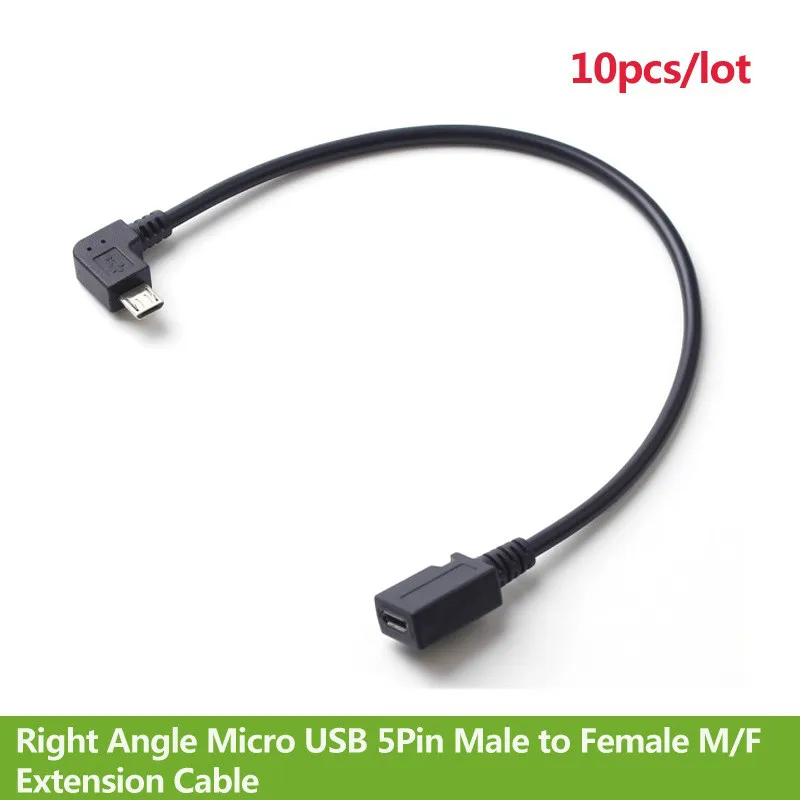 10 шт./лот 90 градусов под прямым углом Micro USB 5Pin мужской и женский M/F кабель