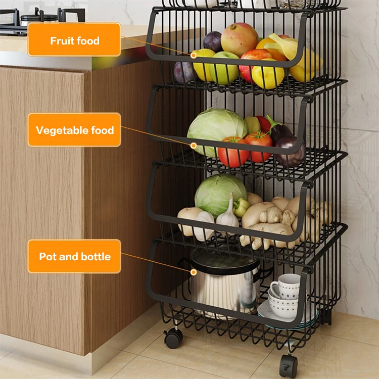 Micoe stainless steel bathroom kitchen rack black multi-layer floor stand fruit and vegetable basket |